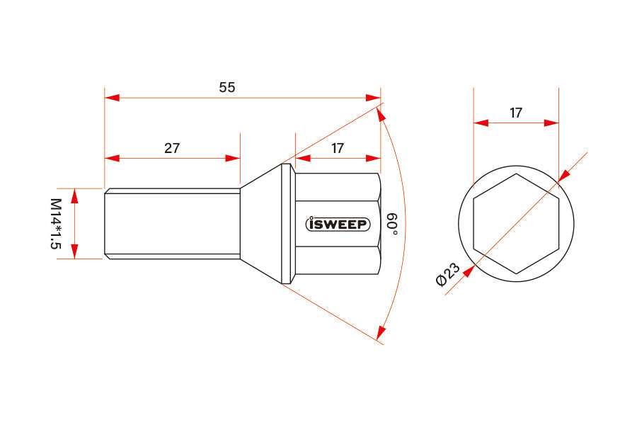 iSWEEP Gr5 鍛造チタンホイールボルト M14x1.5P